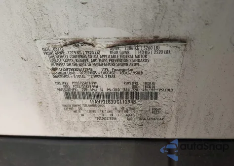 2013 Ford Taurus Sel из США, поврежденный, VIN 1FAHP2E83DG112948